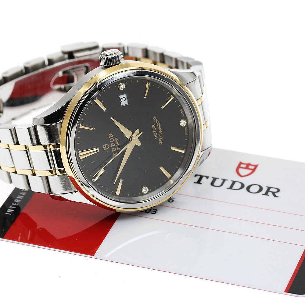 TUDOR style 12503 YG2 tone 3P diamond black Dial Automatic Men's Watch_920849