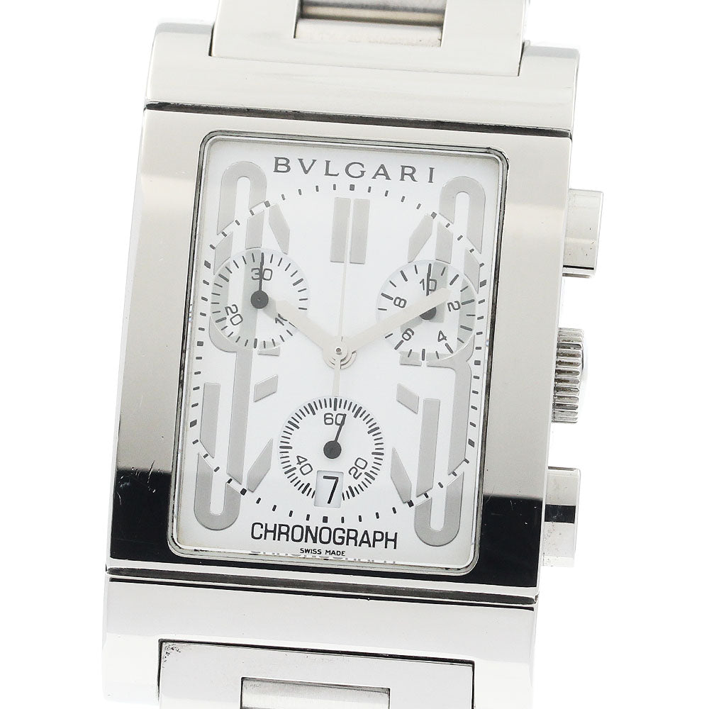 BVLGARI Rettangolo RTC49S Date Chronograph white Dial Quartz Men's Watch_921120