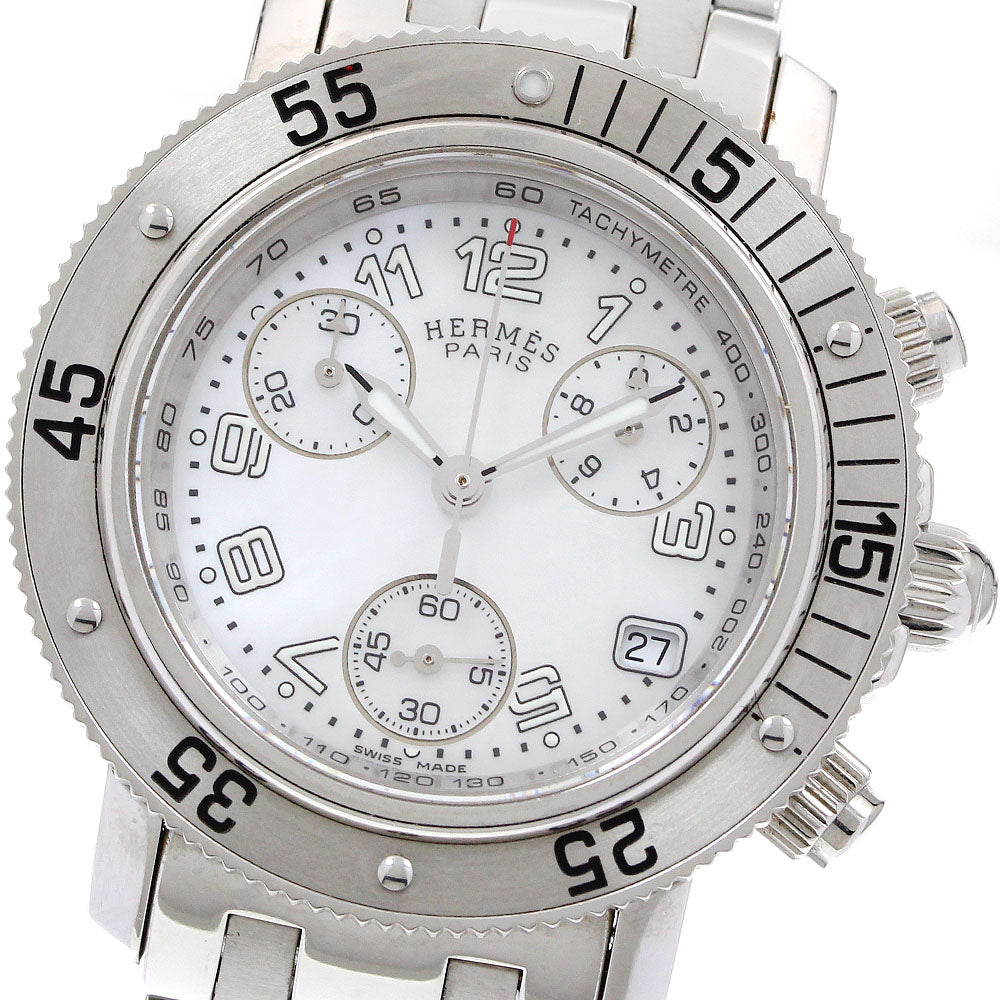 HERMES Clipper diver CL2.310 Chronograph White shell Dial Quartz Ladies Watch_921157