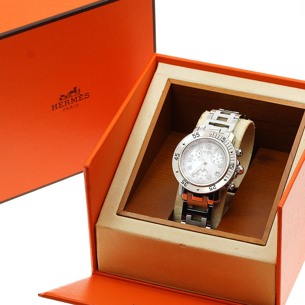 HERMES Clipper diver CL2.310 Chronograph White shell Dial Quartz Ladies Watch_921157