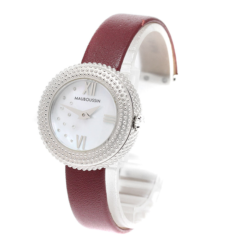 MAUBOUSSIN Rule du 1er jour Rayonnant 9232103-556 Diamond Bezel White shell Dial Quartz Ladies Watch_921206