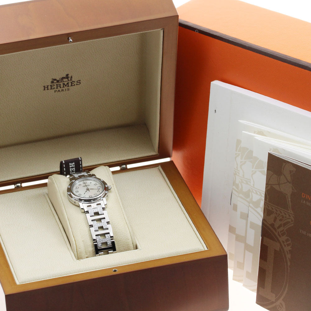 HERMES Clipper Nacre CL4.230 Bezel 12P diamond diamond bracelet White shell Dial Quartz Ladies Watch_921403