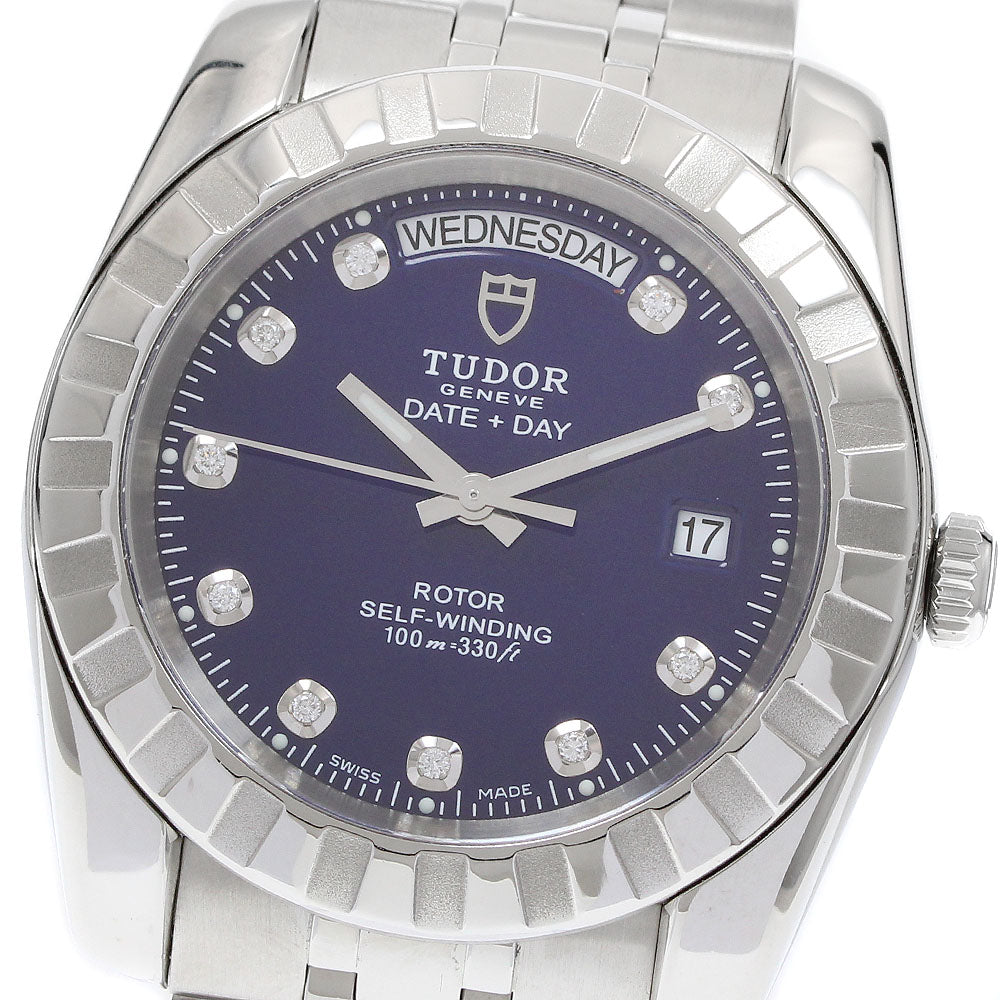 TUDOR Classic Date Day 23010 10P Diamond Navy Dial Automatic Men's Watch_921870