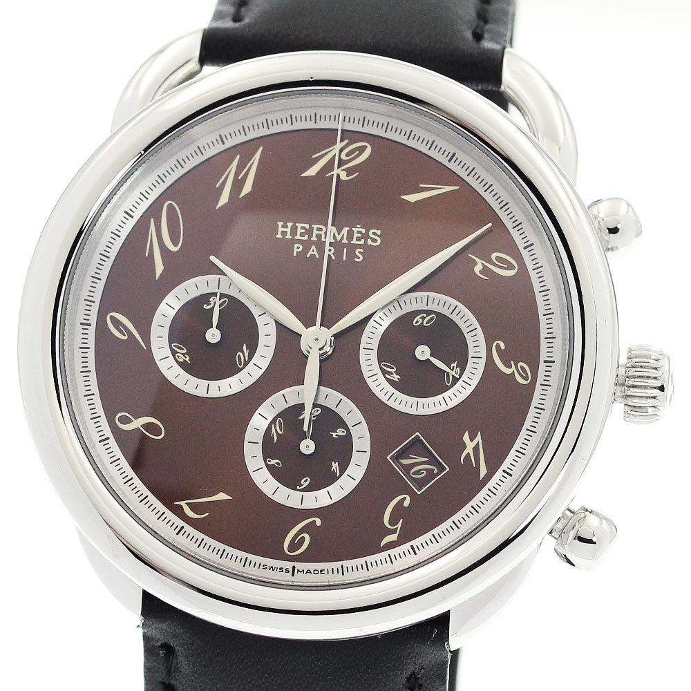 HERMES Arceau AR4.910 Chronograph Brown Dial Automatic Men's Watch_921996