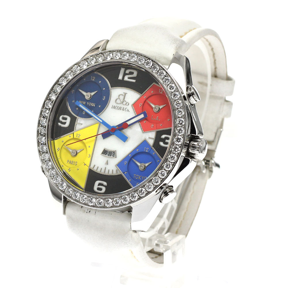 JACOB&CO 5 time zone diamond bezel date White shell / black Dial Quartz Men's Watch_922586