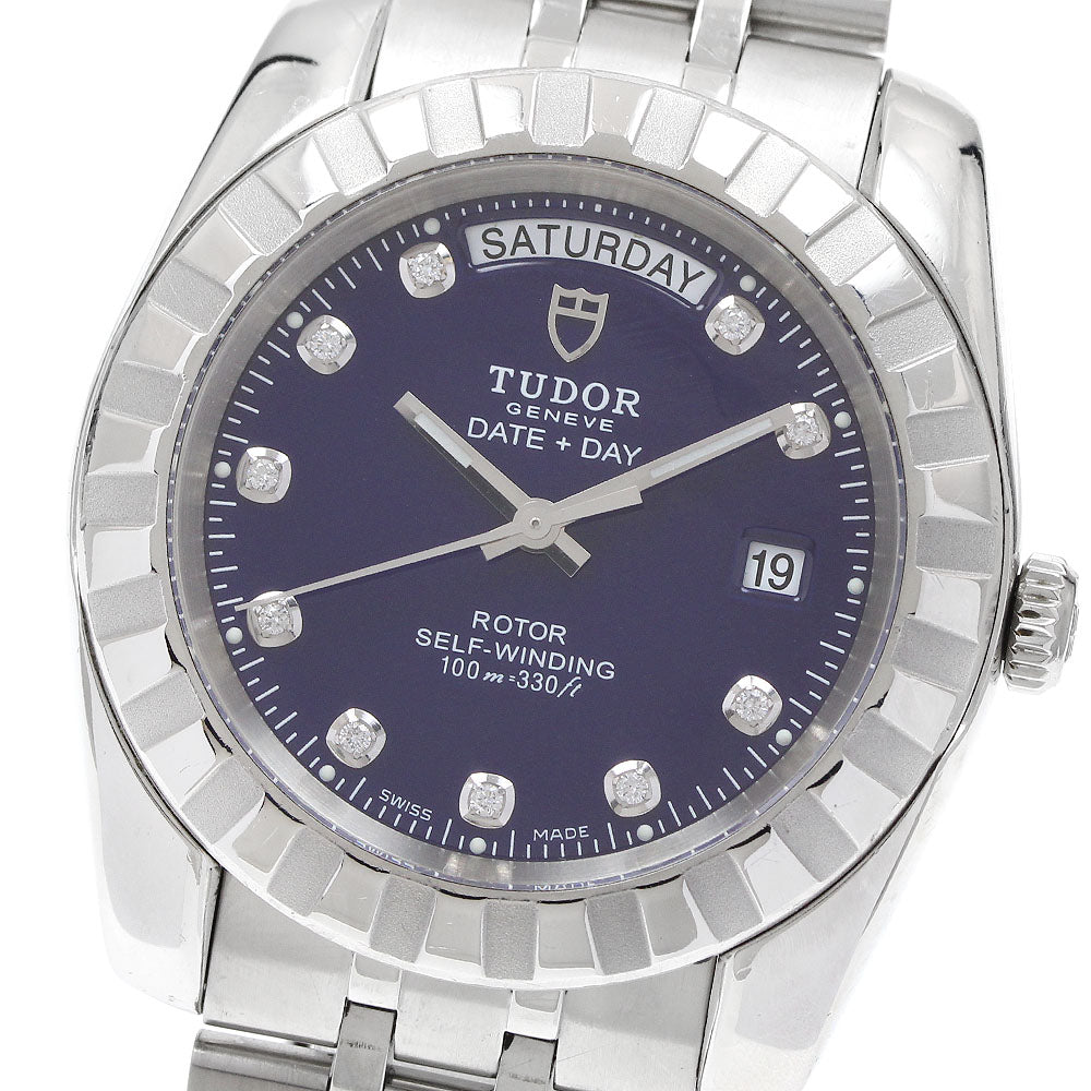 TUDOR Classic Date Day 23010 10P diamond Navy Dial Automatic Men's Watch_922604