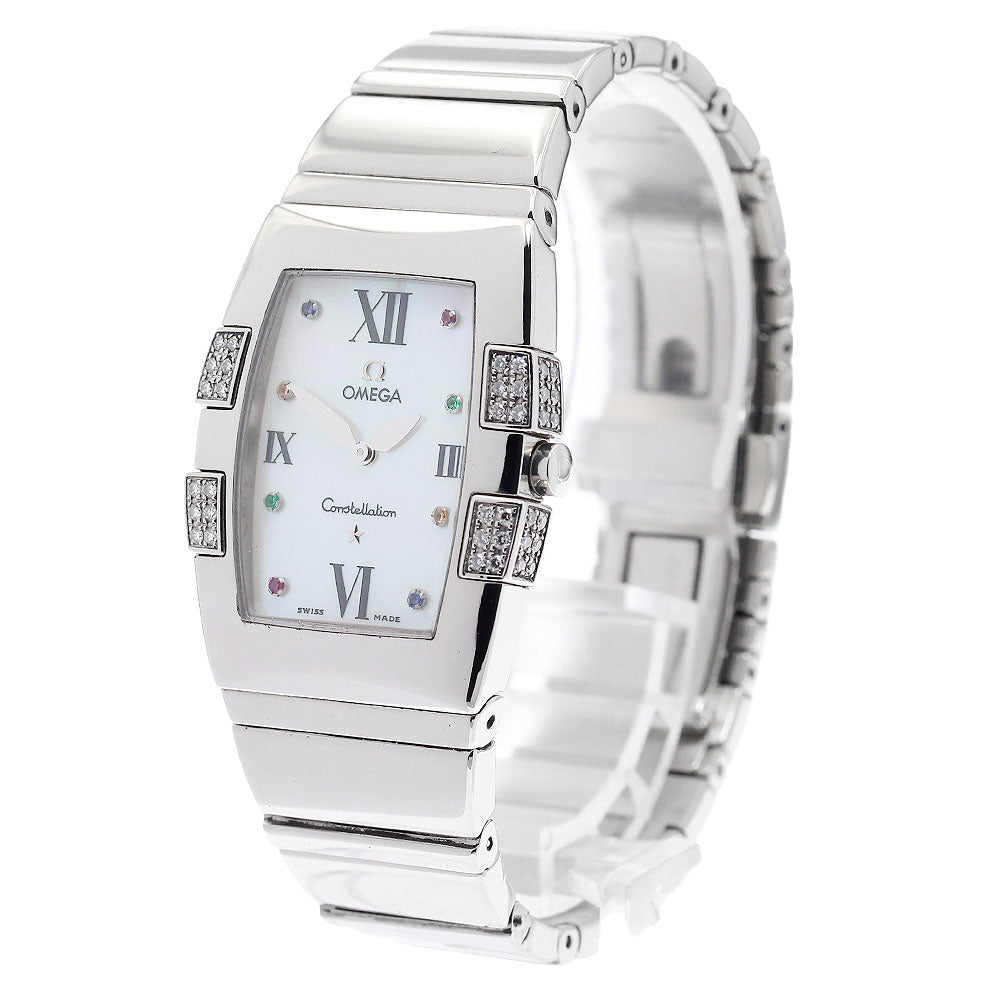 OMEGA Constellation Quadrella 1586.79 Diamond bezel 8P White shell Dial Quartz Ladies Watch_922698