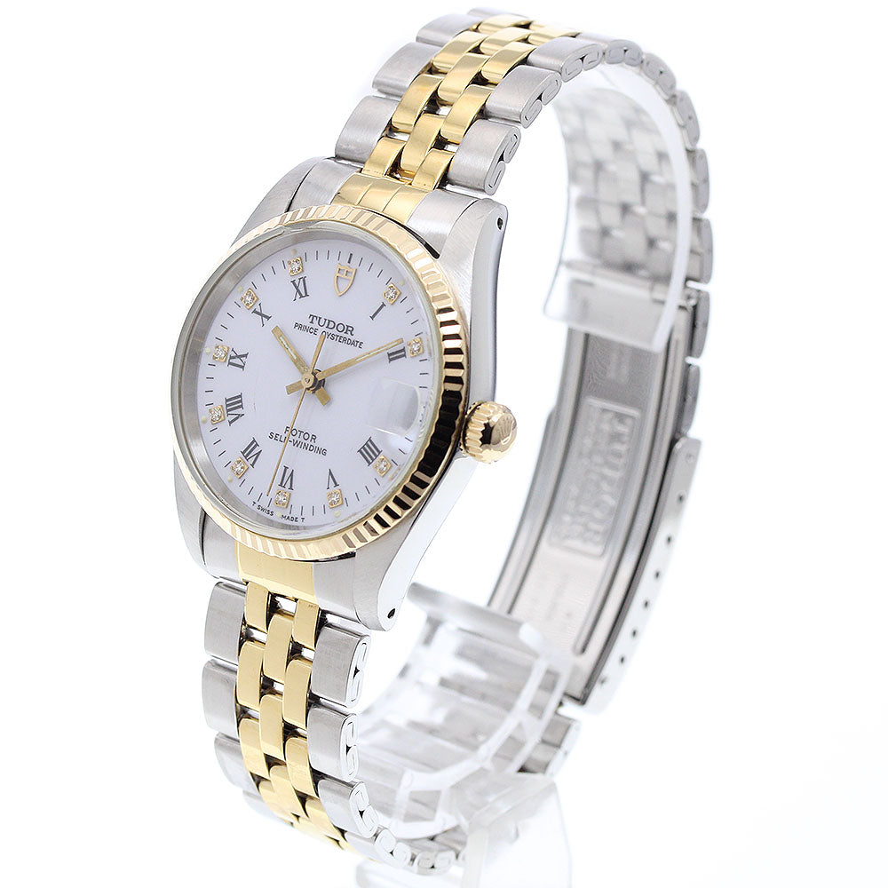 TUDOR Prince Oyster Date 72033 YG bezel 10P diamond white Dial AT Boy's_922710