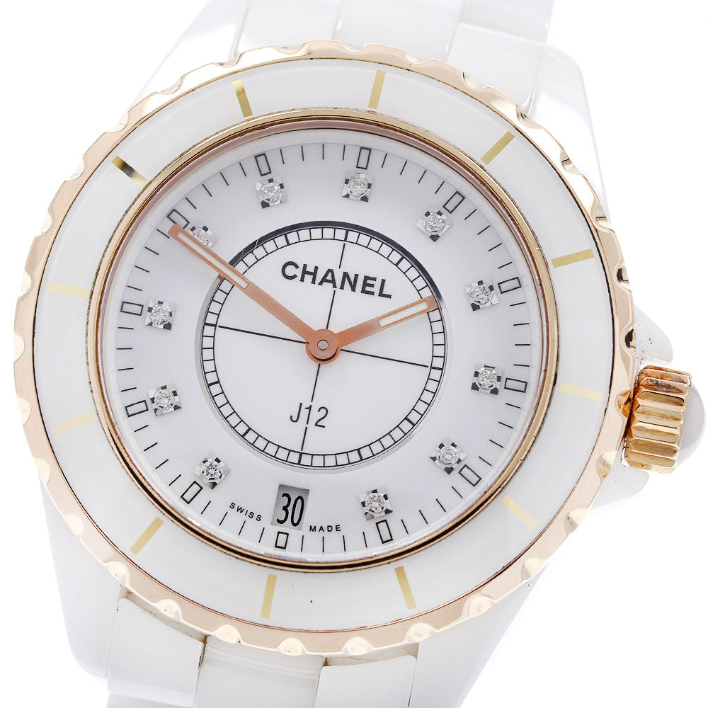 CHANEL J12 H2180 White ceramic 11P diamond PG bezel Quartz Men's Watch_922745
