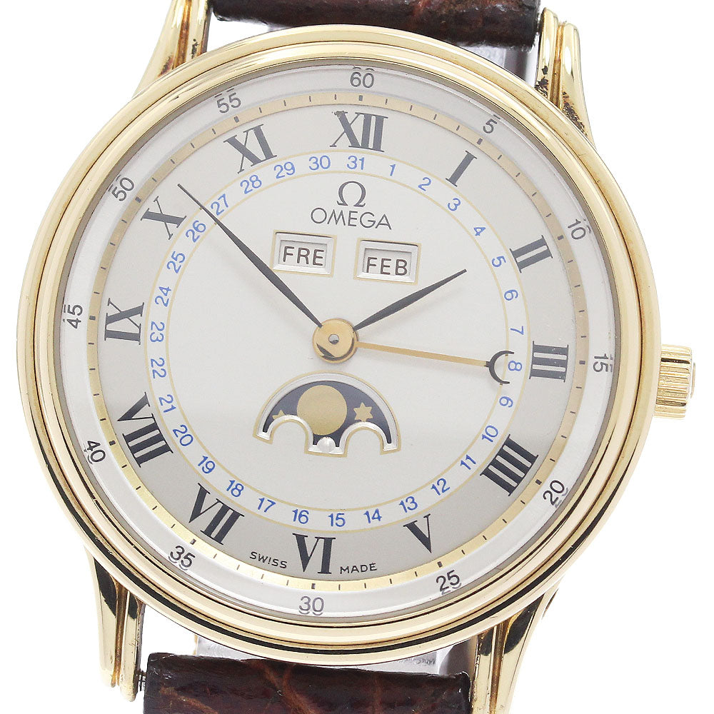 OMEGA 156.003 K18YG Triple calendar moon phase cal.715 Silver Dial Automatic Men's Watch_922817