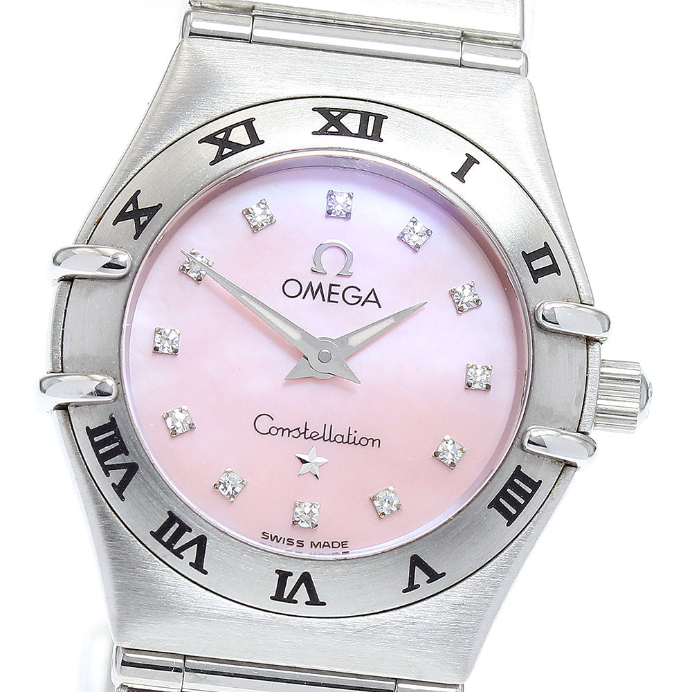OMEGA Constellation Mini 1562.65 12P diamond Pink shell Dial Quartz Ladies Watch_922927