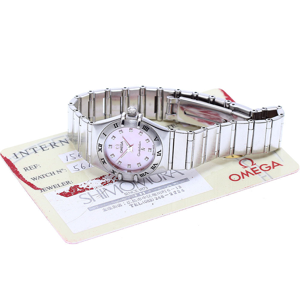 OMEGA Constellation Mini 1562.65 12P diamond Pink shell Dial Quartz Ladies Watch_922927