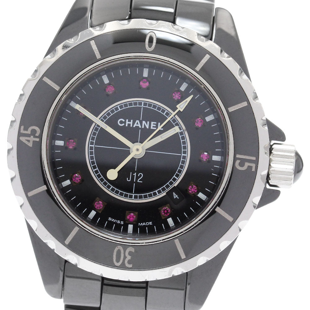 CHANEL J12 H1634 Black ceramic 12P ruby black Dial Quartz Ladies Watch_923152
