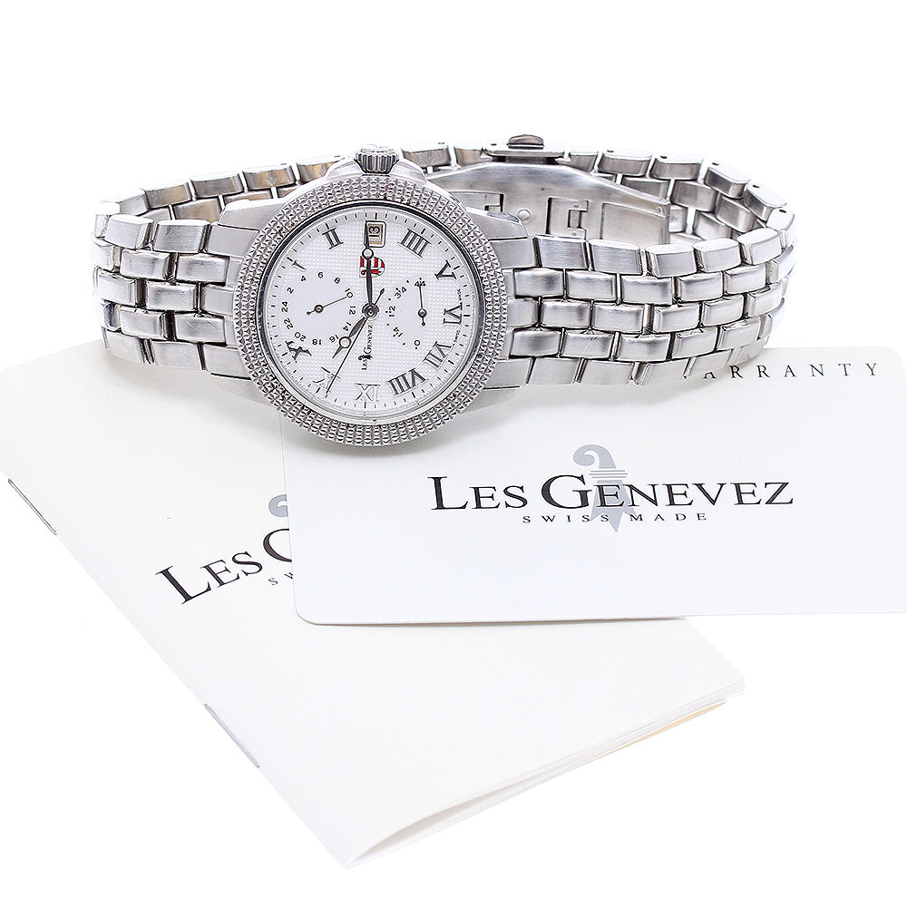 LES GENEVEZ 81005 Power reserve date Silver Dial Automatic Men's Watch_923317