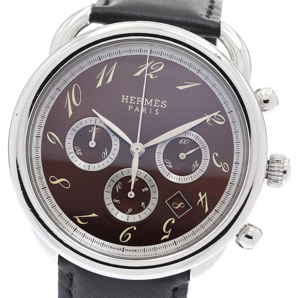 HERMES Arceau AR4.910 Chronograph Brown Dial Automatic Men's Watch_923466