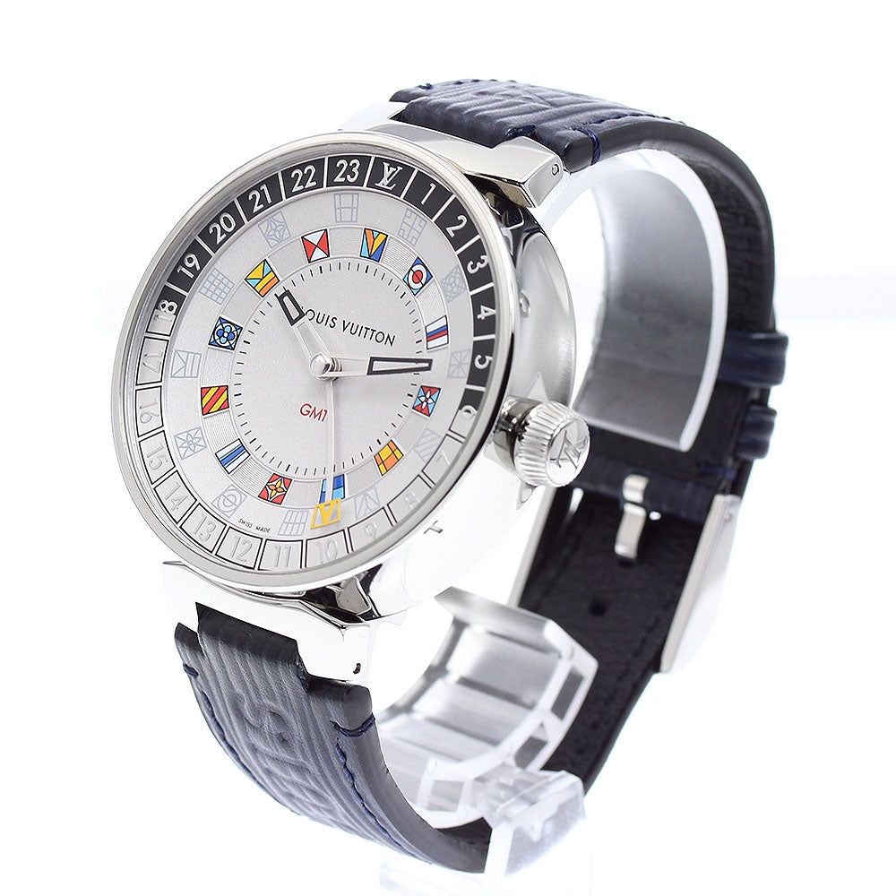 LOUIS VUITTON Tambour Moon QA096 Dual time GMT Silver Dial Quartz Men's_923555