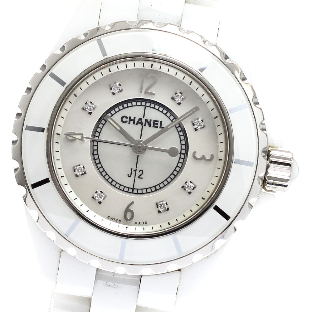 CHANEL J12 33mm H2422 White ceramic 8P diamond White shell Dial Quartz Ladies Watch_930133