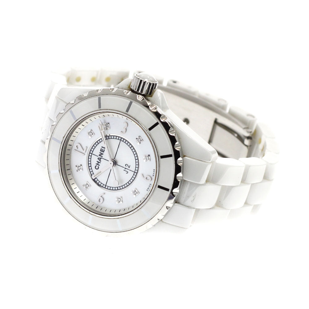 CHANEL J12 33mm H2422 White ceramic 8P diamond White shell Dial Quartz Ladies Watch_930133
