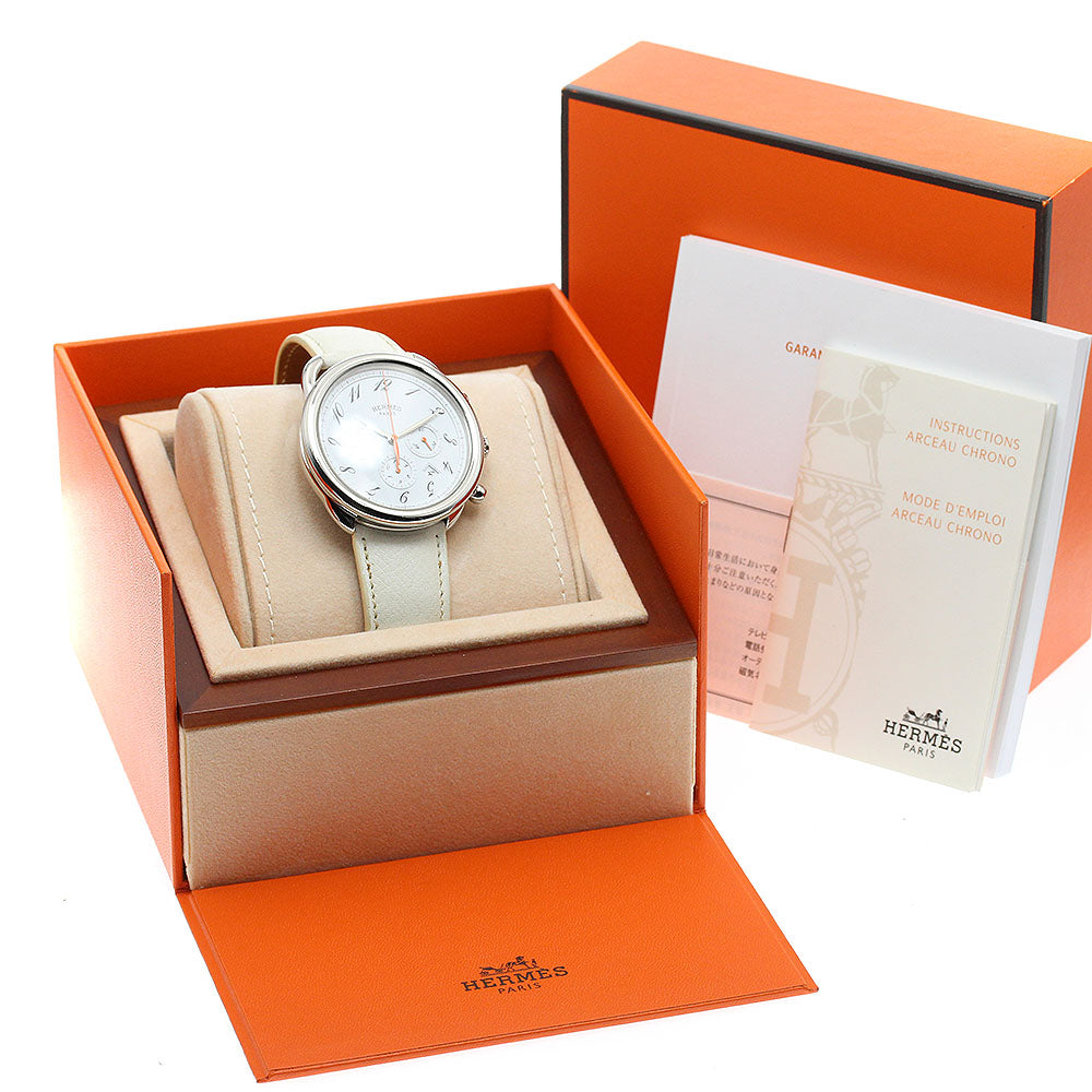 HERMES Arceau AR4.910a Date Chronograph white Dial Automatic Men's Watch_930282