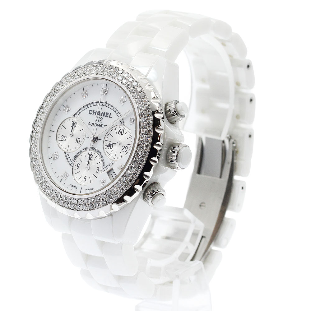 CHANEL J12 white ceramic H2009 9P diamond chronograph White / Silver Dial Automatic Men's Watch_930713