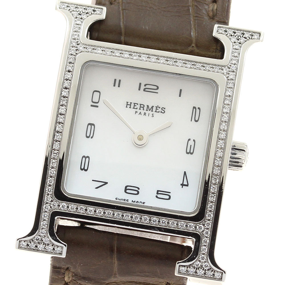 HERMES H watch HH1.235 Diamond Bezel White shell Dial Quartz Ladies Watch_930873