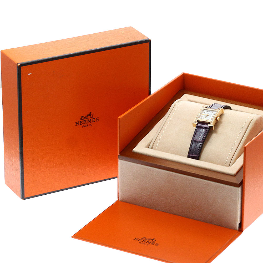HERMES H watch mini HH1.171b K18PG 11P diamond bezel White shell Dial Quartz Ladies Watch_930879