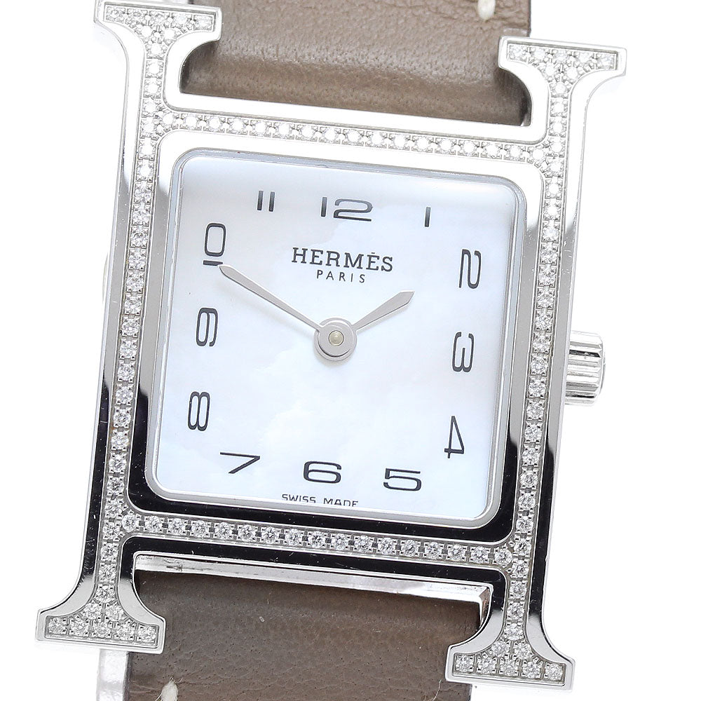 HERMES H Watch PM HH1.235 Diamond Bezel White shell Dial Quartz Ladies Watch_930881