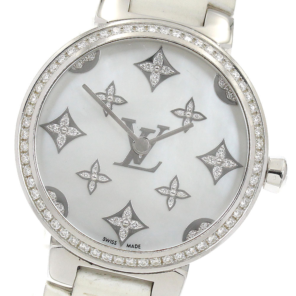 LOUIS VUITTON Tanbur slim QA109 Diamond Bezel White shell Dial Quartz Ladies Watch_931573