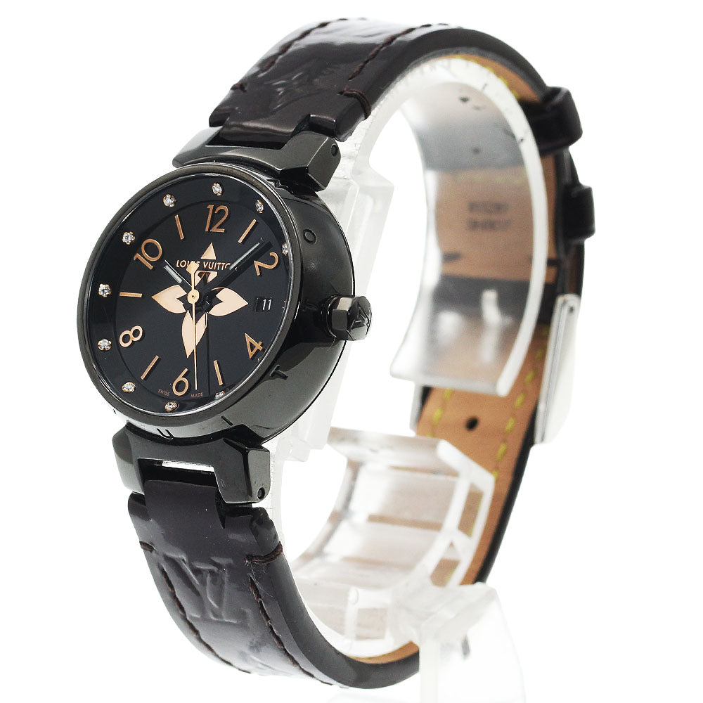 LOUIS VUITTON Tambour All Black PM QA047 12P diamond Quartz Ladies_931651
