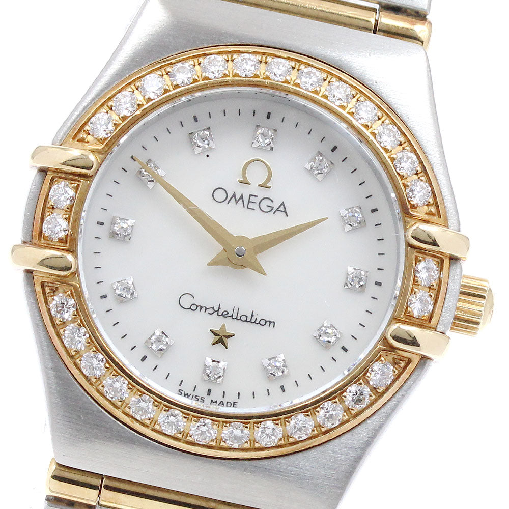 OMEGA Constellation Mini 1267.75 12P diamond bezel full bar shell dial White shell Dial Quartz Ladies Watch_932142