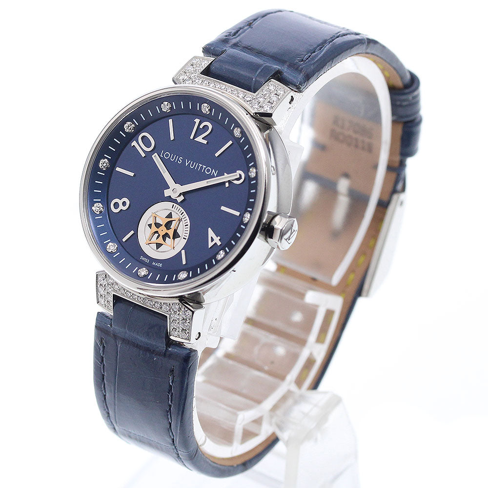 LOUIS VUITTON Tambour QA033 12P diamond Navy Dial Quartz Ladies Watch_932611