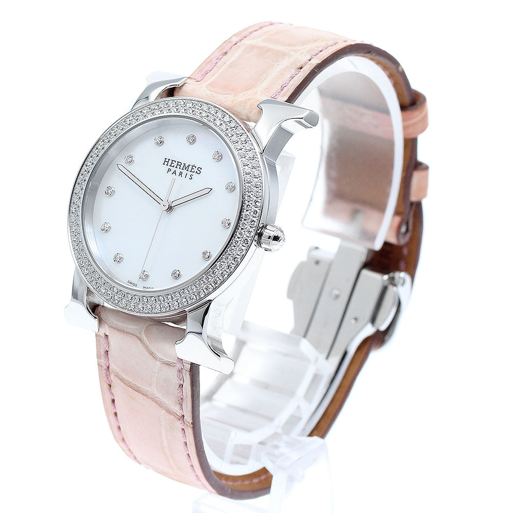 HERMES H watch Rondo HR1.530 Diamond Bezel 12P Diamond White shell Dial Quartz Ladies Watch_932616