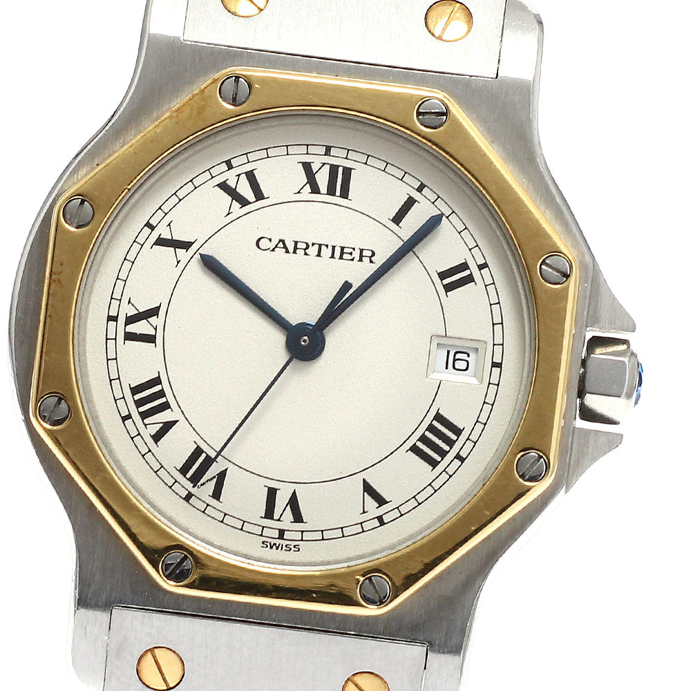 CARTIER Santos Octagon LM W2001583 Date beige Dial Quartz Men's Watch_932907