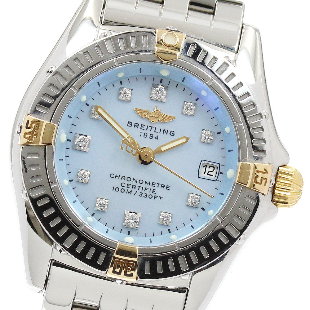 BREITLING Calistino B72345 Date 11P diamond Blue shell Dial Quartz Ladies Watch_932966