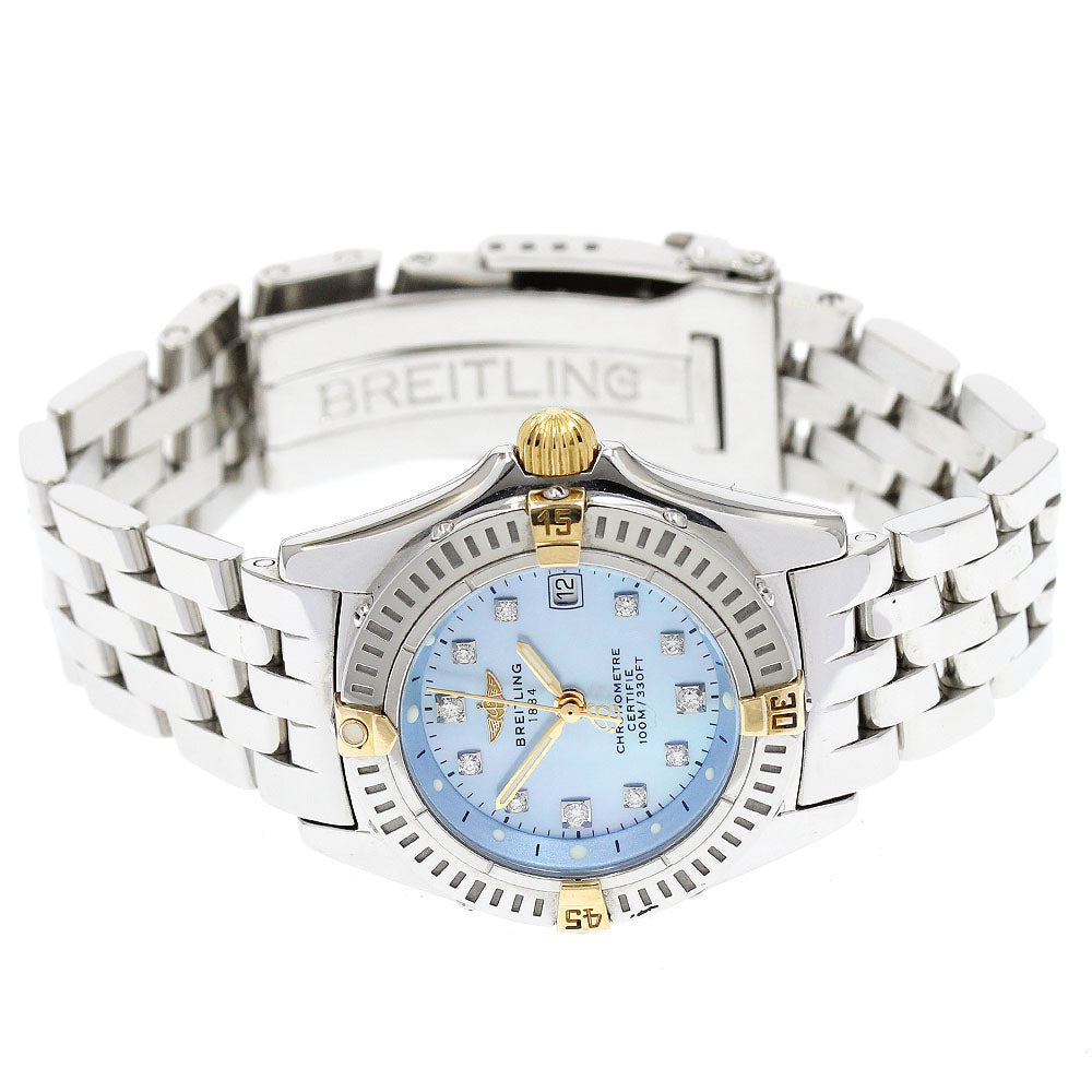 BREITLING Calistino B72345 Date 11P diamond Blue shell Dial Quartz Ladies Watch_932966