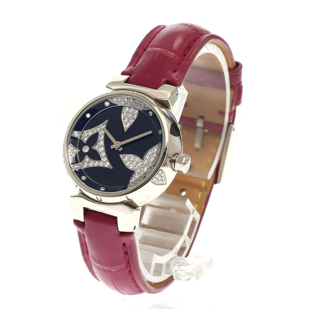 LOUIS VUITTON Tambour Q12171 K18WG Diamond black Dial Quartz Ladies Watch_933846
