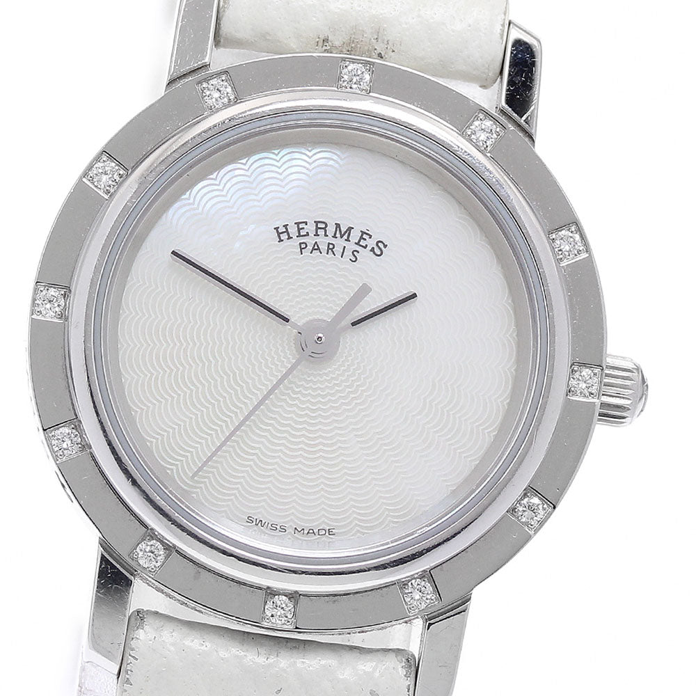 HERMES Clipper Nacre CL4.230 12P diamond White shell Dial Quartz Ladies Watch_934005