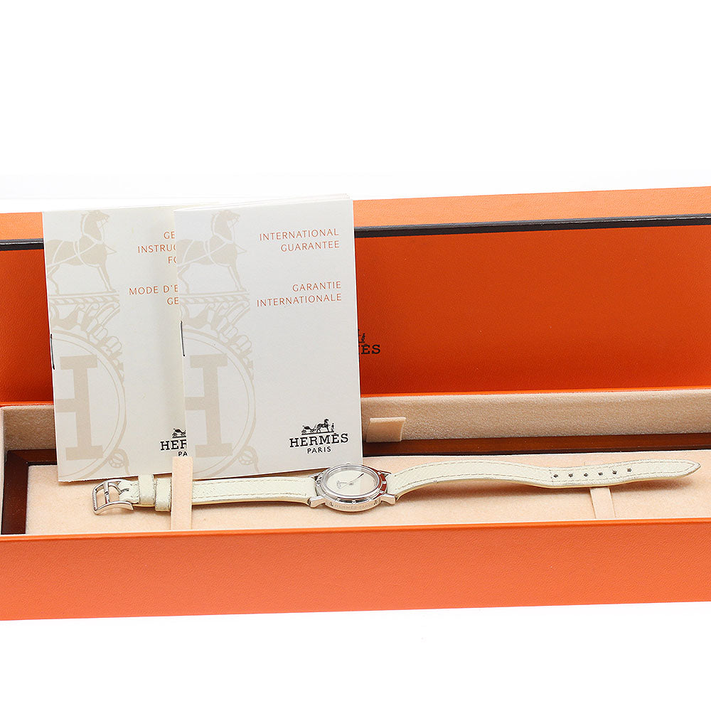 HERMES Clipper Nacre CL4.230 12P diamond White shell Dial Quartz Ladies Watch_934005
