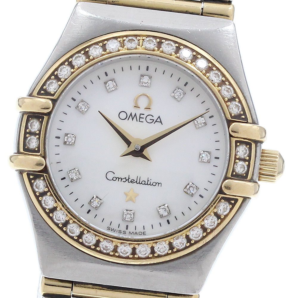 OMEGA Constellation Mini 1267.75 12P diamond bezel full bar shell dial White shell Dial Quartz Ladies Watch_934254
