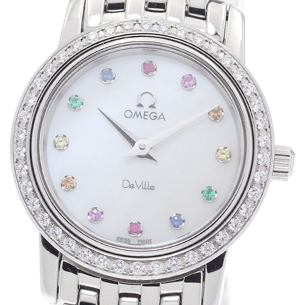 OMEGA De Ville 4577.77 Diamond Bezel White shell Dial Quartz Ladies Watch_934264