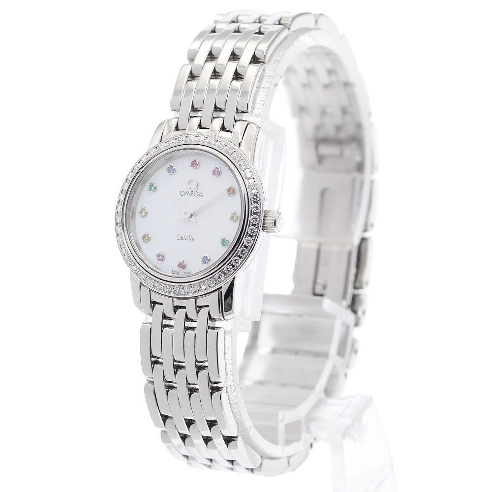 OMEGA De Ville 4577.77 Diamond Bezel White shell Dial Quartz Ladies Watch_934264