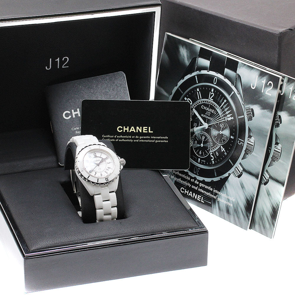 CHANEL J12 33mm H0968 White ceramic date white Dial Quartz Ladies Watch_934732