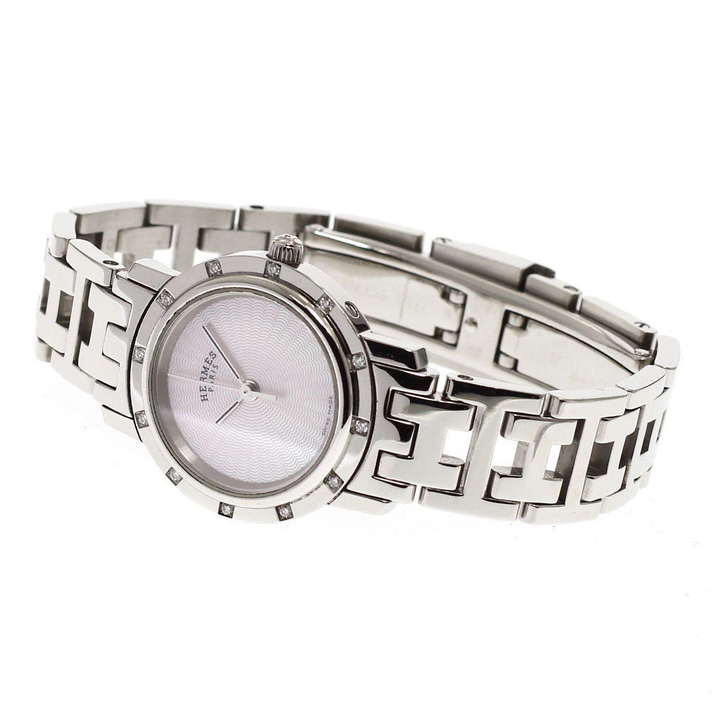 HERMES Clipper Nacre CL4.230 Bezel 12P diamond Pink shell Dial Quartz Ladies Watch_934751