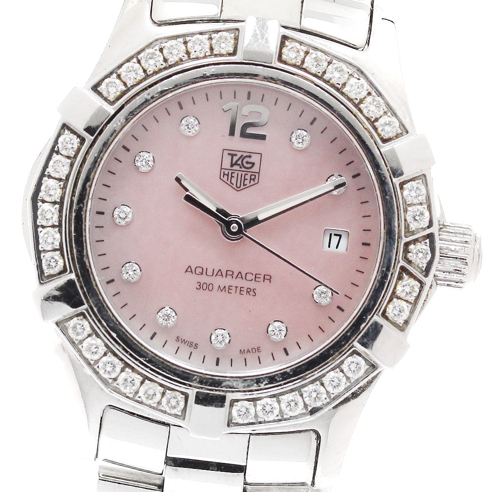 TAG HEUER Aqua racer WAF141B Bezel 10P Diamond Pink shell Dial Quartz Ladies Watch_934767