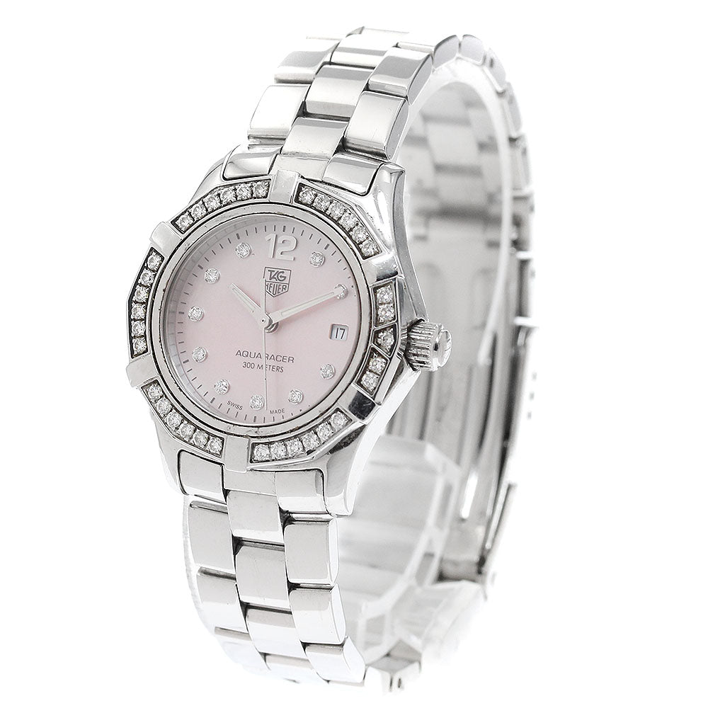 TAG HEUER Aqua racer WAF141B Bezel 10P Diamond Pink shell Dial Quartz Ladies Watch_934767