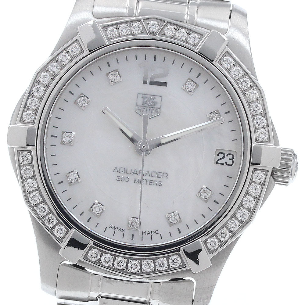 TAG HEUER Aqua racer WAF1313 Diamond bezel 10P diamond White shell Dial Quartz Ladies Watch_934786