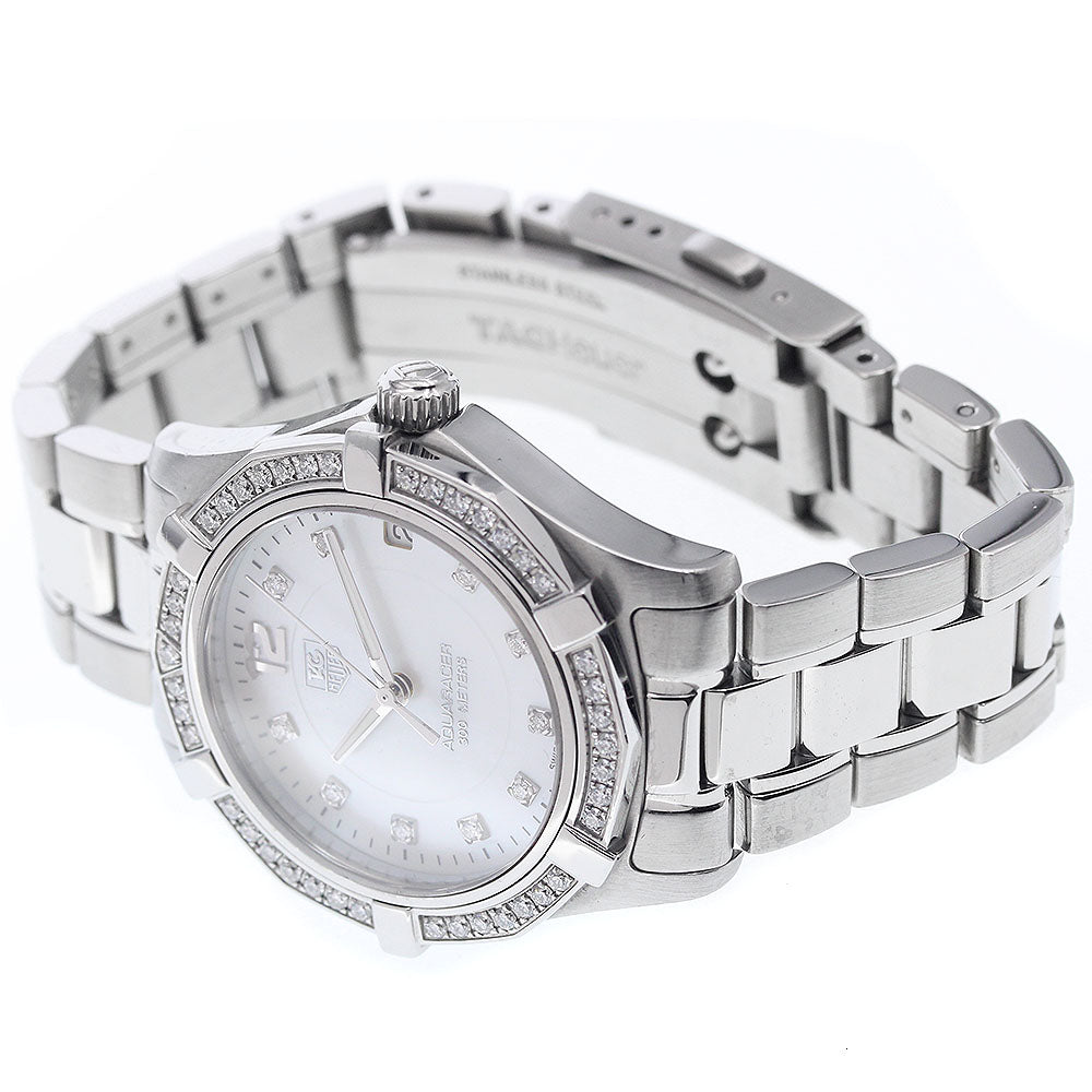TAG HEUER Aqua racer WAF1313 Diamond bezel 10P diamond White shell Dial Quartz Ladies Watch_934786
