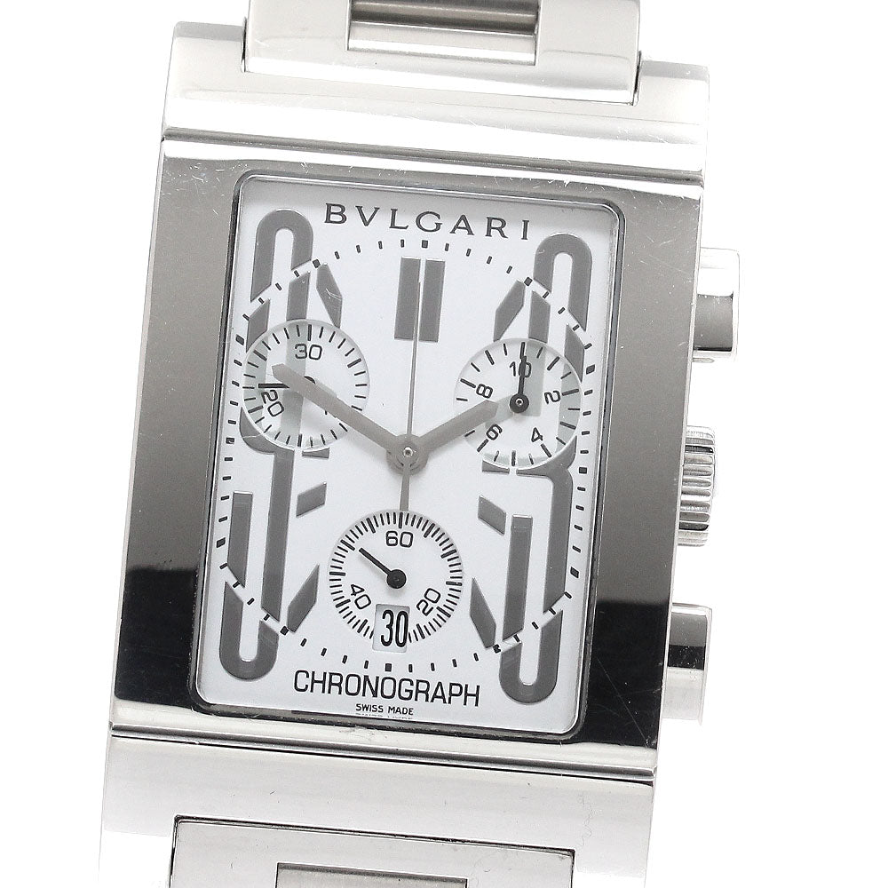 BVLGARI Rettangolo RTC49S Date Chronograph white Dial Quartz Men's Watch_935210