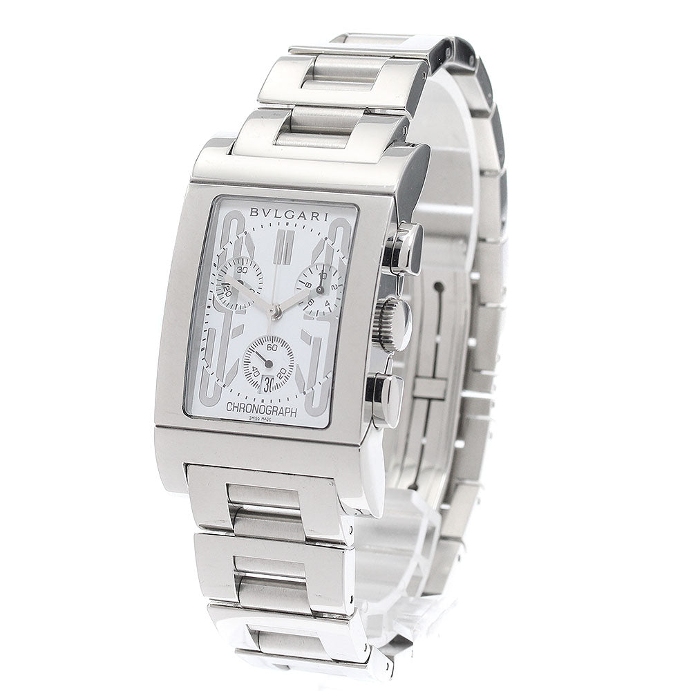 BVLGARI Rettangolo RTC49S Date Chronograph white Dial Quartz Men's Watch_935210