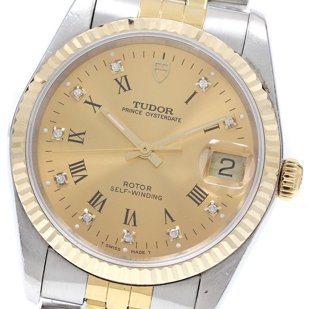 TUDOR Prince Oyster Date 74033 YG bezel 10P diamond Automatic Men's Watch_935284